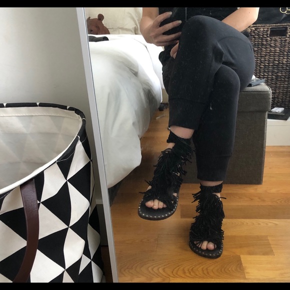 black Jeffrey Campbell fringe sandals (size: 6) - Picture 3 of 8